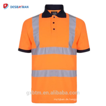 Fluoreszierendes hohes Sichtschutz-Sicherheits-Polo-Hemd reflektierendes 100% Polyester Birdeye-Maschen-Breath frei freies kurzes Hülsen-T-Shirt